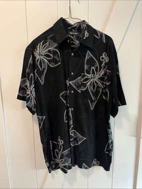 Puritan Black Short-Sleeve Button-Down with White Floral Print